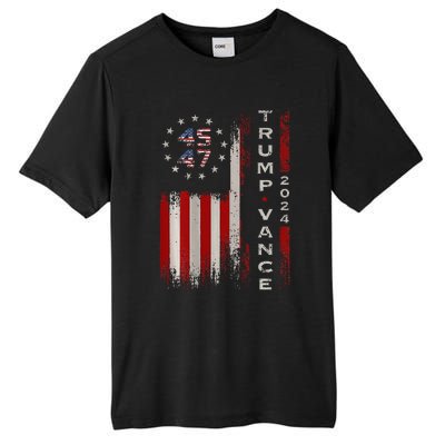 Trump Vance 2024 Vintage Subdued Vertical Flag Tall Fusion ChromaSoft Performance T-Shirt