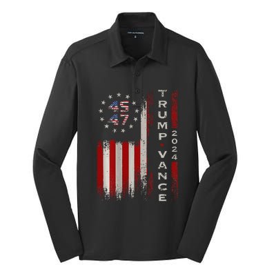 Trump Vance 2024 Vintage Subdued Vertical Flag Silk Touch Performance Long Sleeve Polo