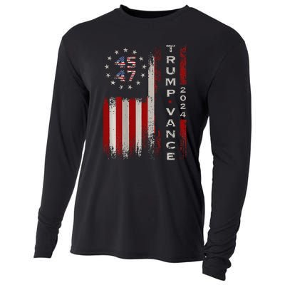 Trump Vance 2024 Vintage Subdued Vertical Flag Cooling Performance Long Sleeve Crew