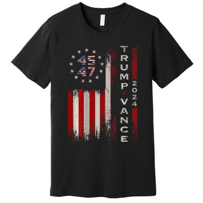 Trump Vance 2024 Vintage Subdued Vertical Flag Premium T-Shirt