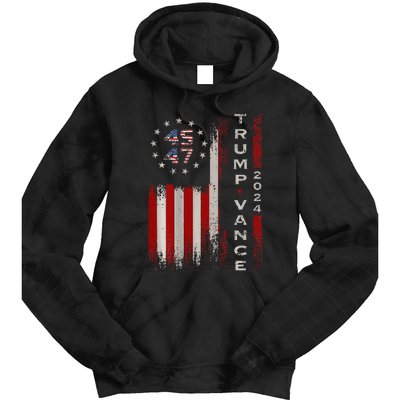 Trump Vance 2024 Vintage Subdued Vertical Flag Tie Dye Hoodie