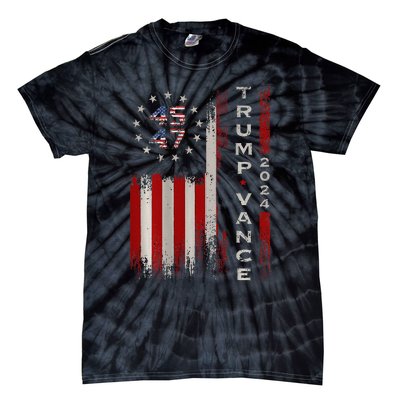 Trump Vance 2024 Vintage Subdued Vertical Flag Tie-Dye T-Shirt