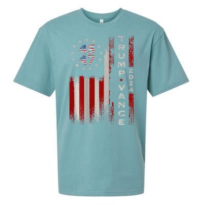 Trump Vance 2024 Vintage Subdued Vertical Flag Sueded Cloud Jersey T-Shirt