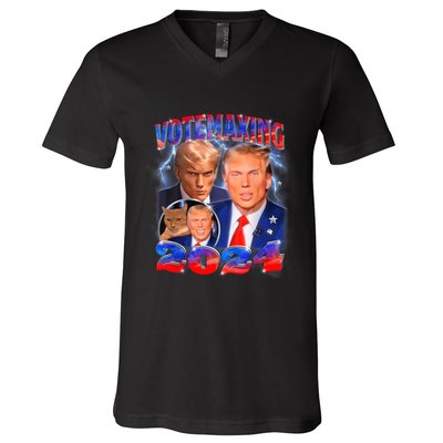 Trump Votemaxing 2024 Looksmaxxing Funny Mewing Meme V-Neck T-Shirt