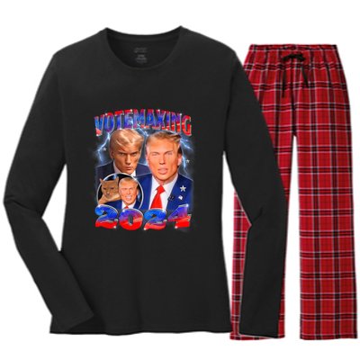 Trump Votemaxing 2024 Looksmaxxing Funny Mewing Meme Women's Long Sleeve Flannel Pajama Set 