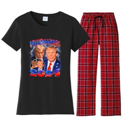 Trump Votemaxing 2024 Looksmaxxing Funny Mewing Meme Women's Flannel Pajama Set