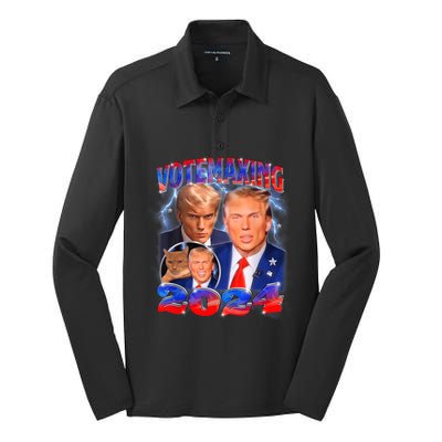 Trump Votemaxing 2024 Looksmaxxing Funny Mewing Meme Silk Touch Performance Long Sleeve Polo