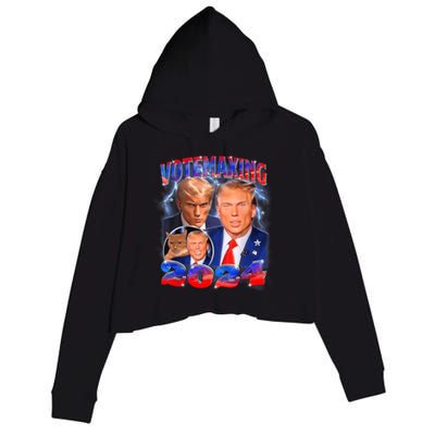 Trump Votemaxing 2024 Looksmaxxing Funny Mewing Meme Crop Fleece Hoodie