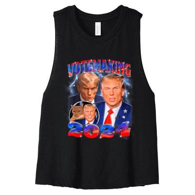 Trump Votemaxing 2024 Looksmaxxing Funny Mewing Meme Women's Racerback Cropped Tank