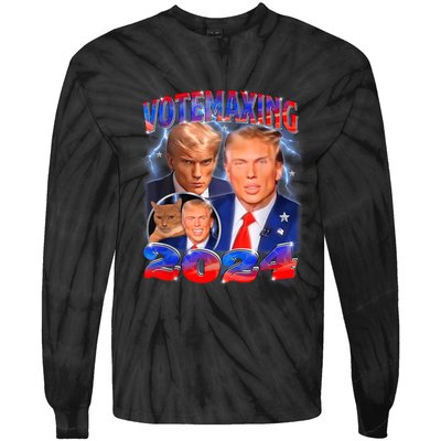 Trump Votemaxing 2024 Looksmaxxing Funny Mewing Meme Tie-Dye Long Sleeve Shirt