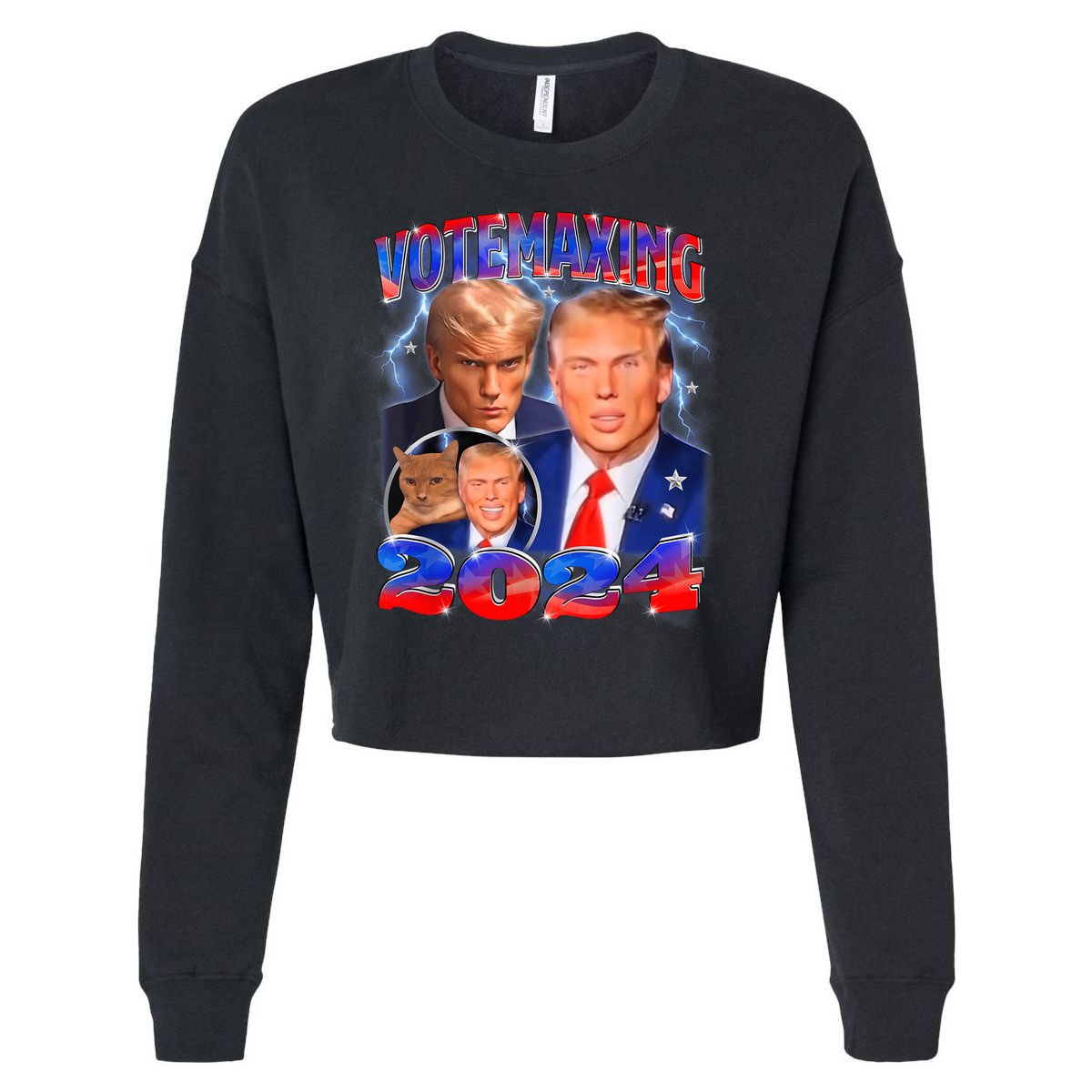 Trump Votemaxing 2024 Looksmaxxing Funny Mewing Meme Cropped Pullover Crew