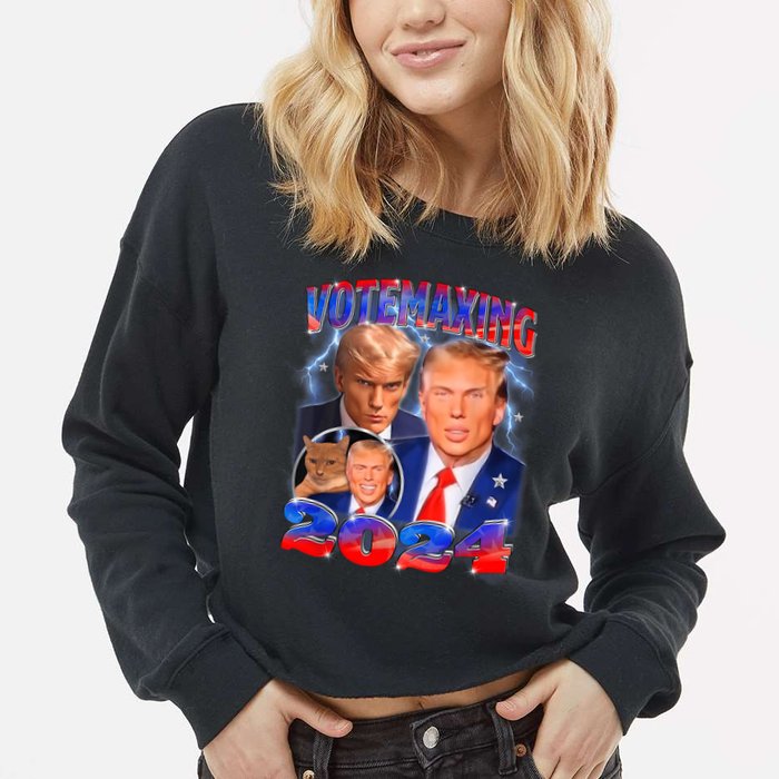 Trump Votemaxing 2024 Looksmaxxing Funny Mewing Meme Cropped Pullover Crew