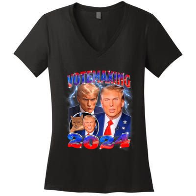 Trump Votemaxing 2024 Looksmaxxing Funny Mewing Meme Women's V-Neck T-Shirt