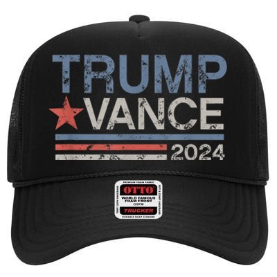 Trump Vance 2024 Retro Stripe Trump Jd Vance High Crown Mesh Back Trucker Hat