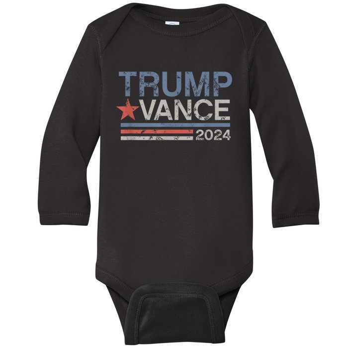 Trump Vance 2024 Retro Stripe Trump Jd Vance Baby Long Sleeve Bodysuit