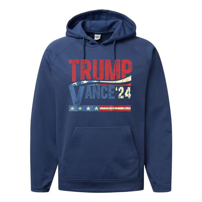 Trump Vance 2024 Retro Stripe Trump Jd Vance Performance Fleece Hoodie