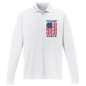 Trump Vance 2024 Us Flag Election President 2024 Performance Long Sleeve Polo