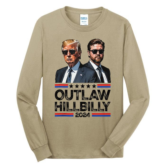 Trump Vance 2024 Outlaw Hillbilly Us Flag Vintage Elections Gift Tall Long Sleeve T-Shirt