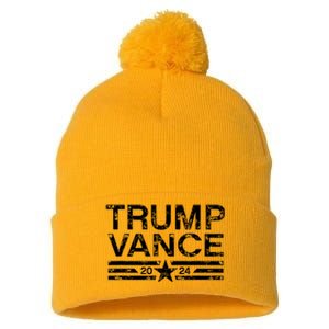 Trump Vance 2024 Retro Stripe Trump Jd Vance Pom Pom 12in Knit Beanie