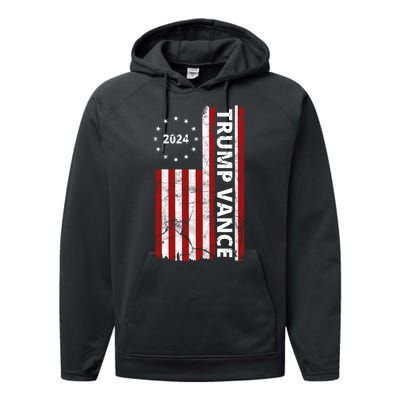 Trump Vance 2024 Us Flag Vintage Election Performance Fleece Hoodie