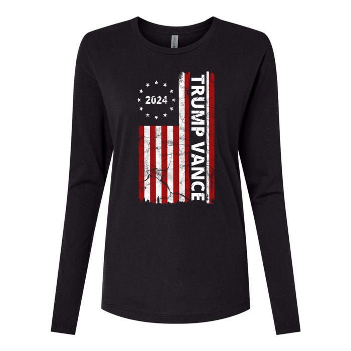 Trump Vance 2024 Us Flag Vintage Election Womens Cotton Relaxed Long Sleeve T-Shirt