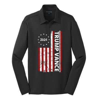 Trump Vance 2024 Us Flag Vintage Election Silk Touch Performance Long Sleeve Polo