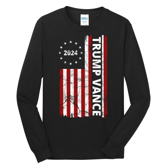 Trump Vance 2024 Us Flag Vintage Election Tall Long Sleeve T-Shirt