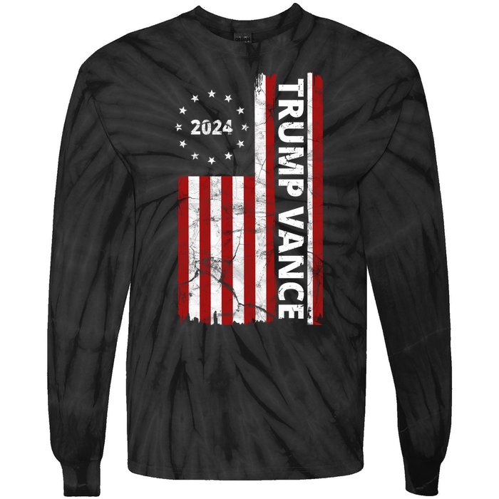 Trump Vance 2024 Us Flag Vintage Election Tie-Dye Long Sleeve Shirt