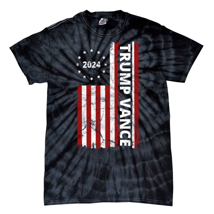 Trump Vance 2024 Us Flag Vintage Election Tie-Dye T-Shirt