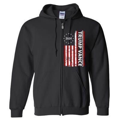 Trump Vance 2024 Us Flag Vintage Election Full Zip Hoodie