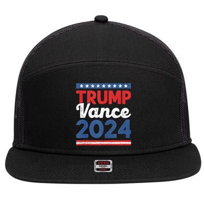 Trump Vance 2024 Donald Trump J.D. Vance For President Vintage 7 Panel Mesh Trucker Snapback Hat