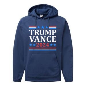 Trump Vance 2024 Retro Stripe Trump Jd Vance Performance Fleece Hoodie