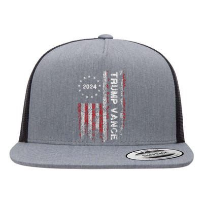 Trump Vance 2024 Usa Flag Patriotic Clothing Flat Bill Trucker Hat