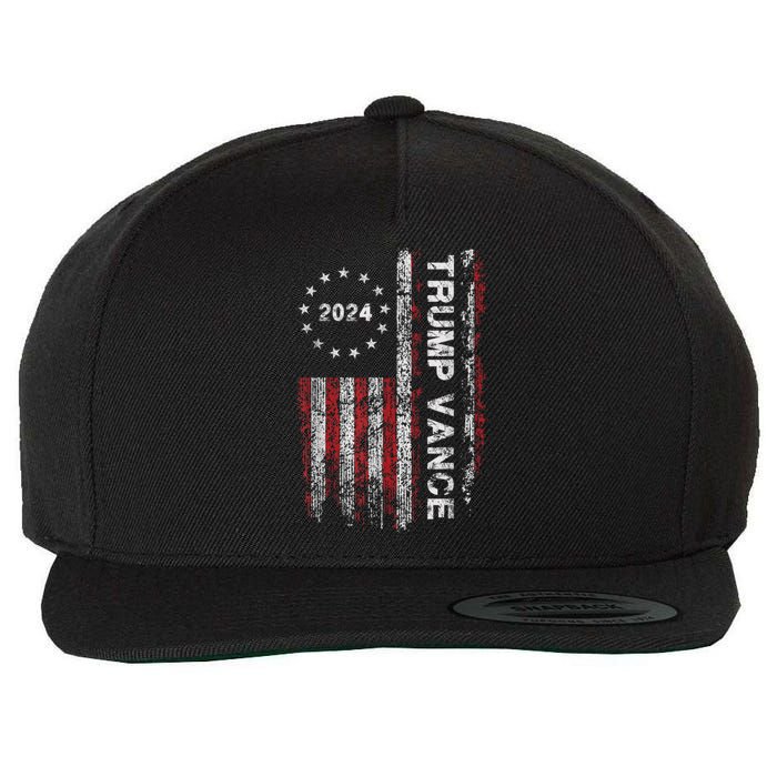 Trump Vance 2024 Usa Flag Patriotic Clothing Wool Snapback Cap