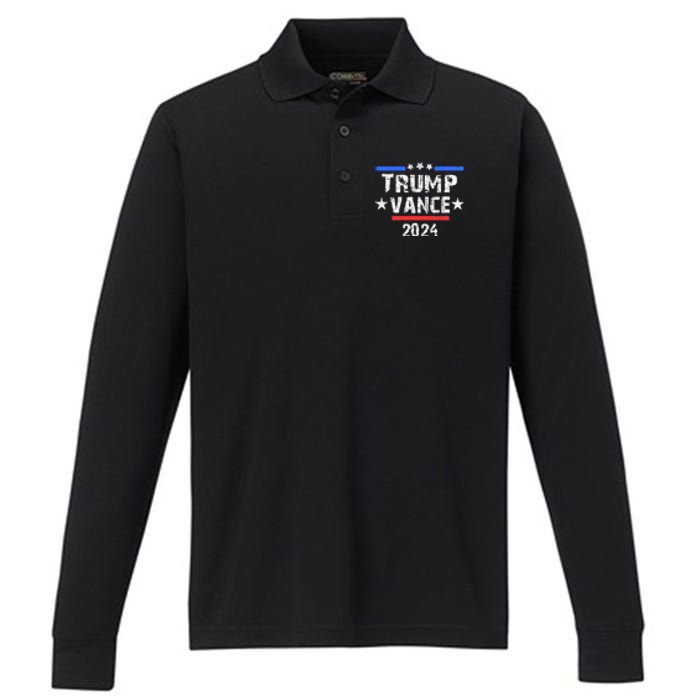 Trump Vance 2024 Us Flag Vintage Performance Long Sleeve Polo