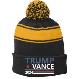 Trump Vance 2024 For President Vp Usa Election Patriotic Stripe Pom Pom Beanie