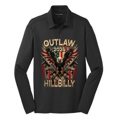 Trump Vance 2024 Outlaw Hillbilly Usa Flag Vintage Elections Silk Touch Performance Long Sleeve Polo