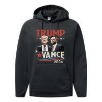 Trump Vance 2024 Retro Stripe Trump Jd Vance Performance Fleece Hoodie