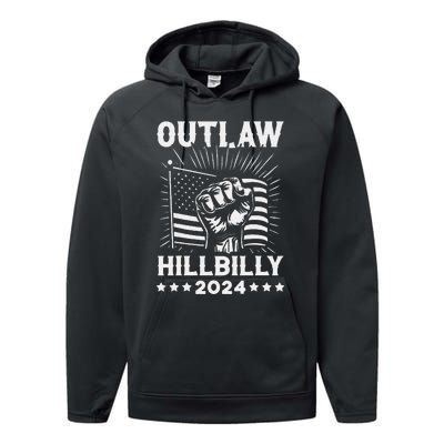 Trump Vance 2024 Donald Trump J.D. Vance Outlaw Hillbilly Gift Performance Fleece Hoodie