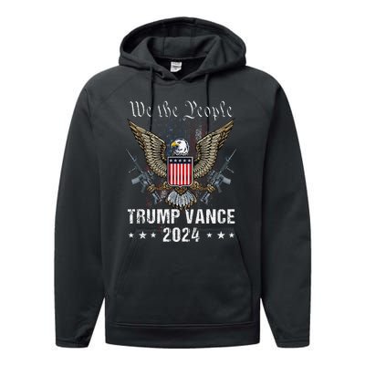 Trump Vance 2024 Us Flag Vintage Election President 2024 Gift Performance Fleece Hoodie