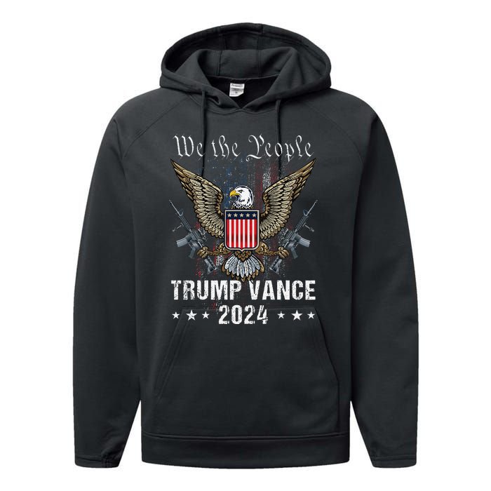 Trump Vance 2024 Us Flag Vintage Election President 2024 Gift Performance Fleece Hoodie