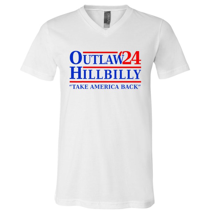 Trump Vance 2024 Outlaw Hillbilly Us Flag Vintage Elections V-Neck T-Shirt