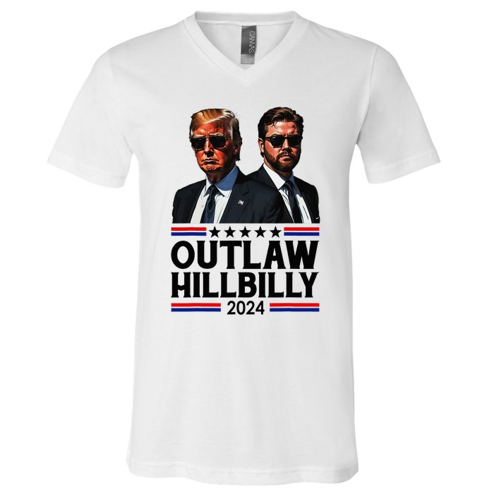 Trump Vance 2024 Outlaw Hillbilly Us Flag Vintage Elections V-Neck T-Shirt