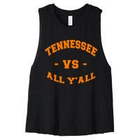 Tennessee Vs All Yall Vintage Style Orange Text Women's Racerback Cropped Tank