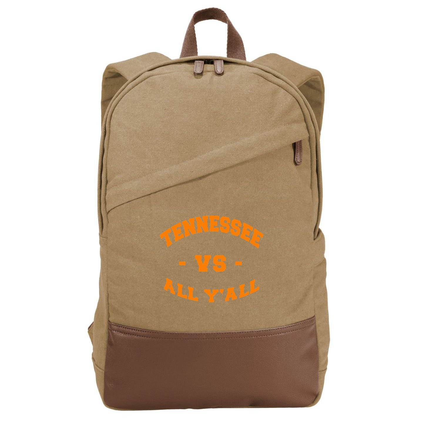 Tennessee VS All YAll Vintage Style Orange Text Cotton Canvas Backpack