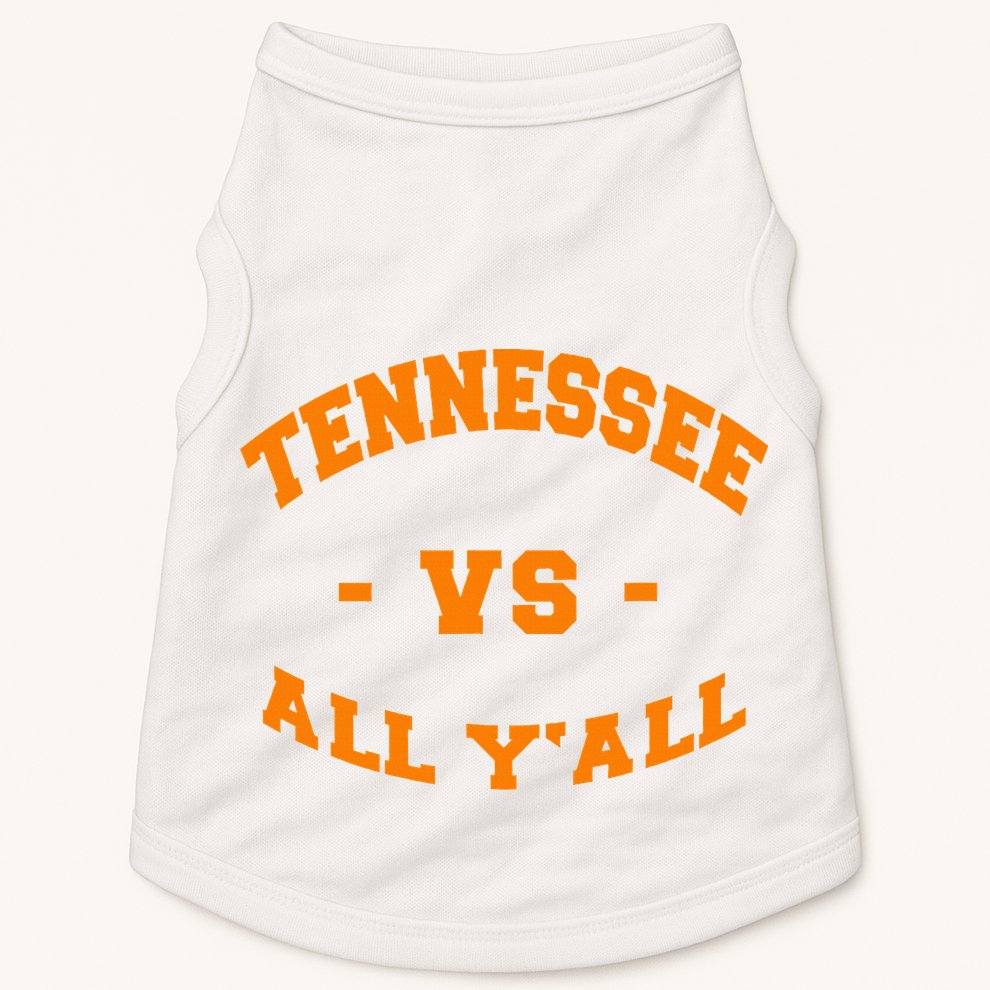 Tennessee VS All YAll Vintage Style Orange Text Doggie Tank
