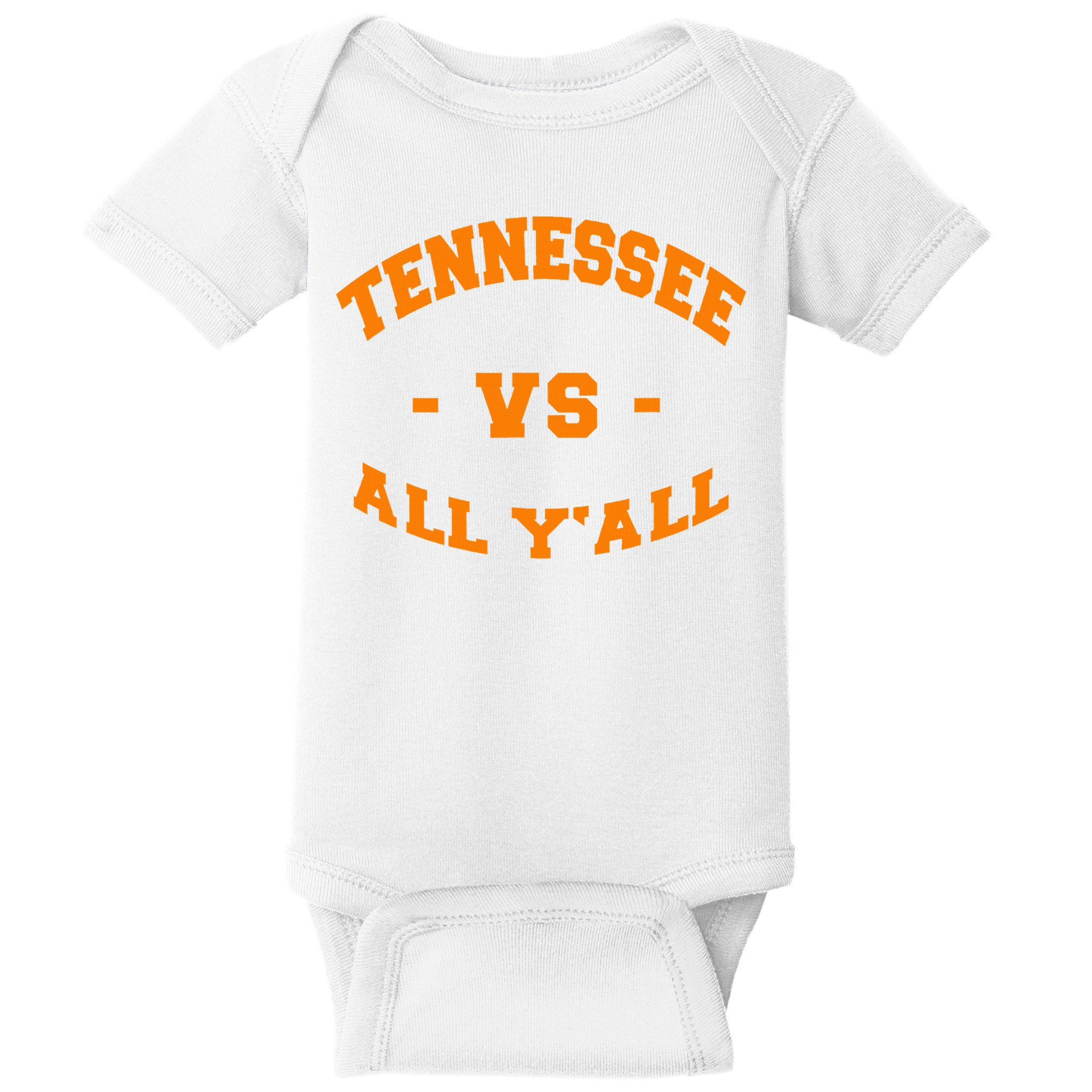 Tennessee VS All YAll Vintage Style Orange Text Baby Bodysuit