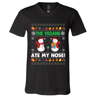 The Vegans Ate My Nose Ugly Christmas Sweater Design V-Neck T-Shirt