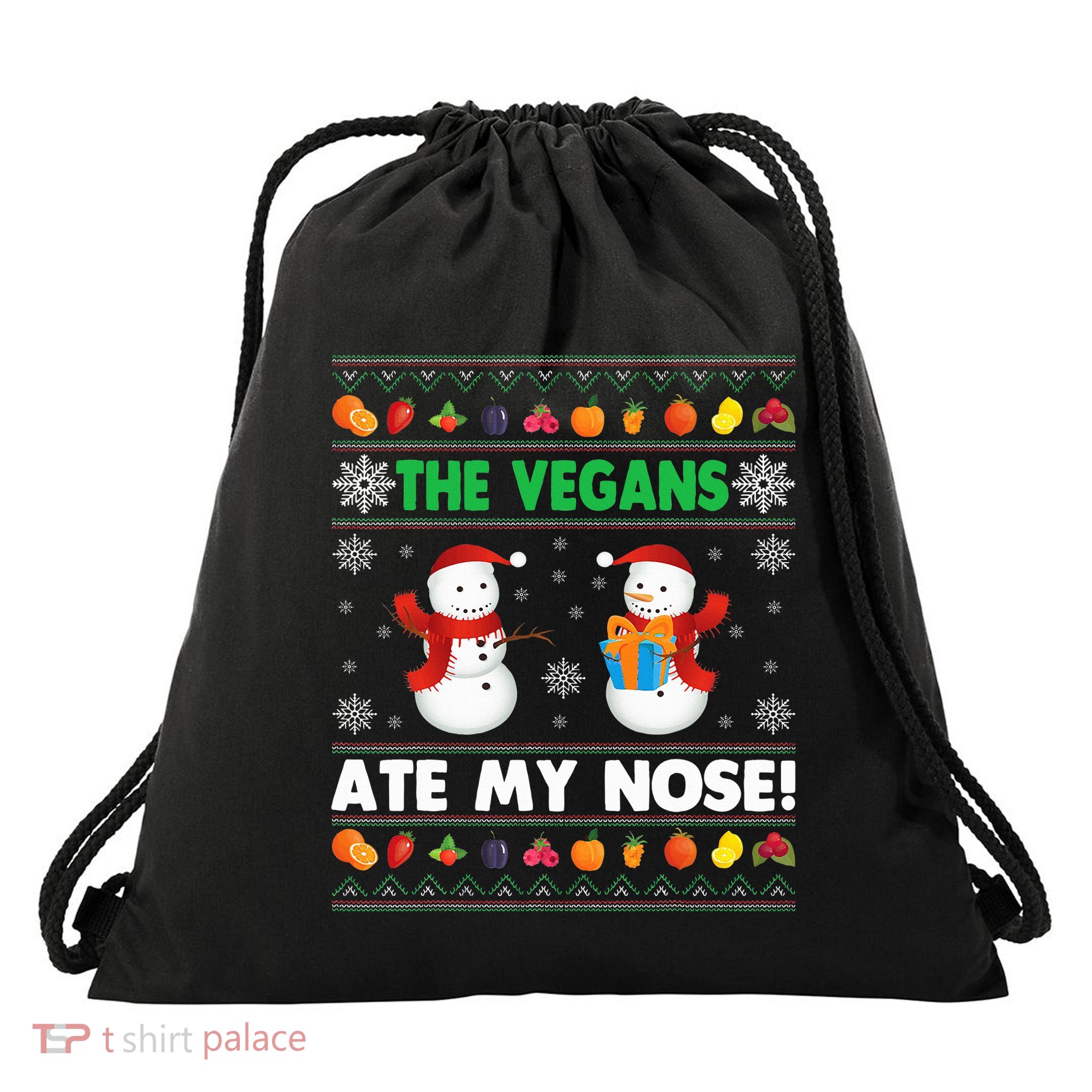 The Vegans Ate My Nose Ugly Christmas Sweater Design Drawstring Bag