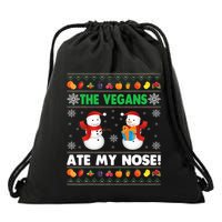The Vegans Ate My Nose Ugly Christmas Sweater Design Drawstring Bag